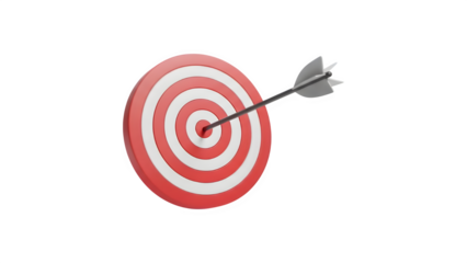 Red and white target with arrow hitting the bullseye isolated on transparent background