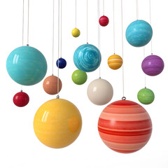 3D image of suspended balls on white background