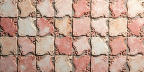 Elegant Pink and Beige Ornate Tile Pattern Background Texture for Design Projects