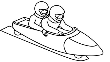 Two athletes racing in a high-speed bobsled on ice track