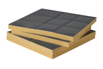 stacked of three insulation foam panels for building construction . Isolated on transparent background, png