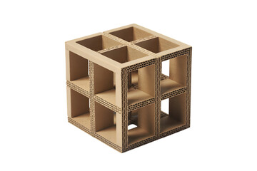 cardboard cube construction. Isolated on transparent background, png
