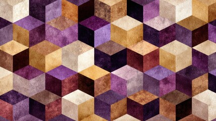 Abstract colorful geometric cube pattern with vintage textured effect creating modern artistic background for interior design wallpaper and creative projects on white background