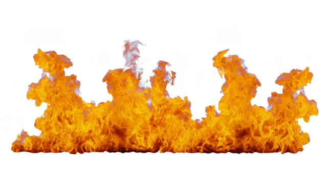 Burning fire orange flame hot heat isolated on transparent background realistic fiery effect intense energy dramatic blaze glowing light dynamic movement danger - Powered by Adobe