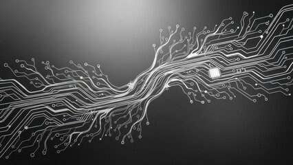 Elegant white motherboard circuit pattern on dark background provides an elegant feel and technology