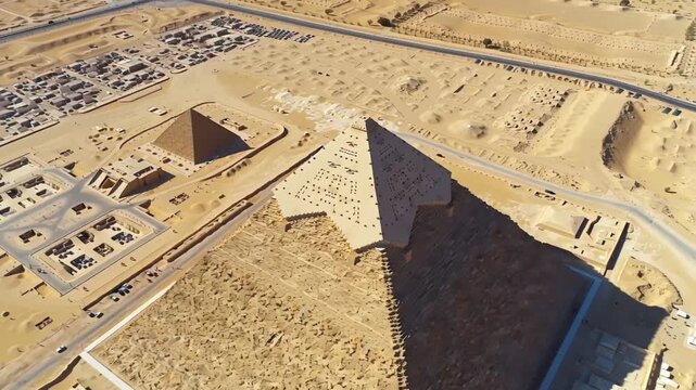 bird's eye view of pyramid architecture and stone construction