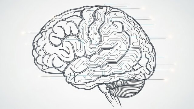 Human brain outline with intricate circuit patterns evoking the future of intelligence - Powered by Adobe