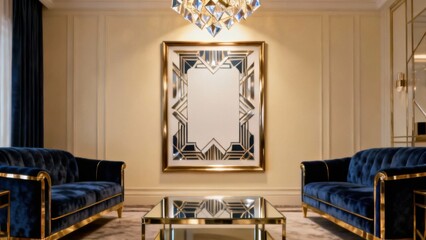 Opulent Art Deco inspired lounge with refined furnishings and geometric artwork