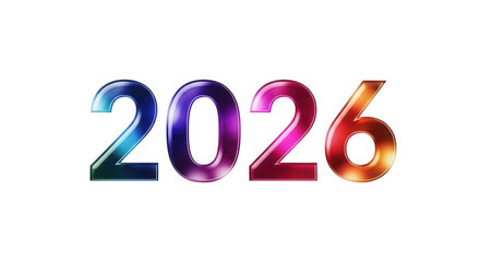 Glossy colorful text 2026 isolated on transparent background