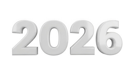 White glossy 3d number 2026 isolated on transparent background