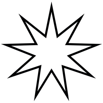 Vector bold black outline nine pointed star burst icon