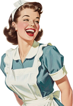 1950年代アメリカンレトロな主婦のイラスト 笑顔の女性