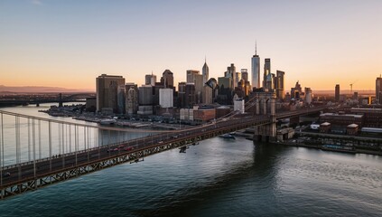Fototapeta premium Famous city skyline with river bridge, metropolitan lifestyle and travel background