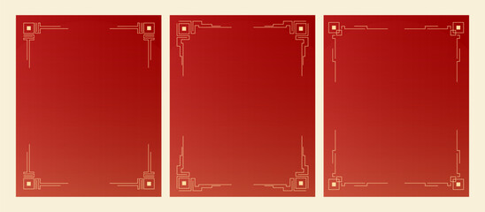 Happy Chinese new year 2026 , modern design set in red, gold and white colors , Year of the horse zodiac , Asia oriental traditional ornament, frame and border ,