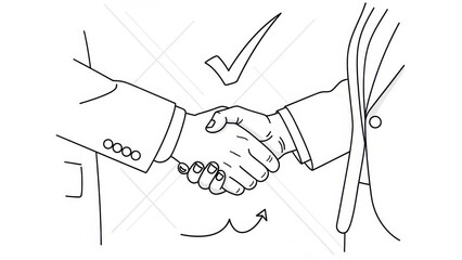 Business agreement outline representing a deal completion through handshake illustration