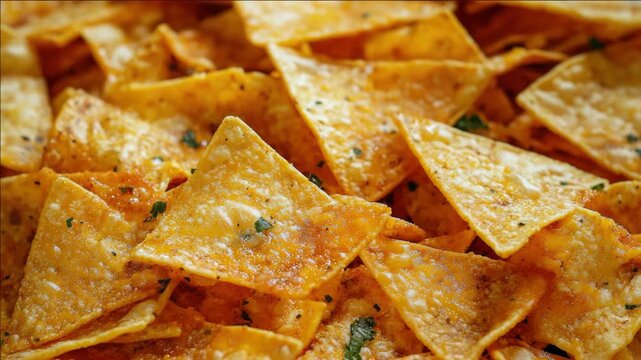 Pile of deliciously seasoned nacho chips, perfect for snacking or partying.