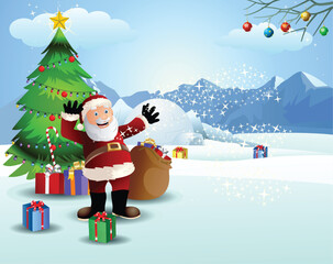 illustration of a   Santa Claus celebrating Christmas on winter nature background
