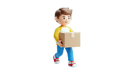 Obraz premium 3D Cartoon Boy Carrying a Package on White Background