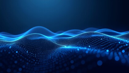 Abstract Blue Digital Wave Background with Flowing Data Particles and Futuristic Technology.