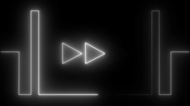Neon white Rewind Arrows right HUD Animation on Black Background