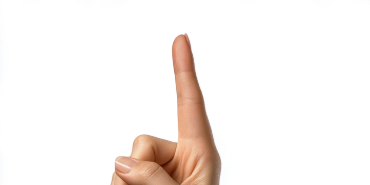 close-up of a woman's hand with the index finger pointing upward, isolated on a transparent background - Powered by Adobe