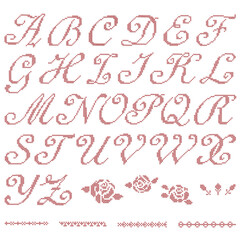 Decorative Cross Stitch Alphabet Complete Set from A to Z in Embroidered Style © Mai
