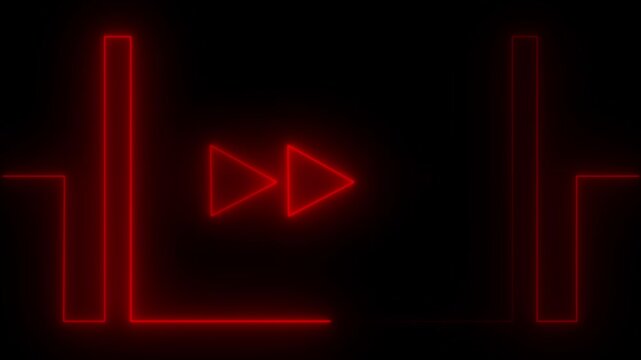 Neon red Rewind Arrows right HUD Animation on Black Background