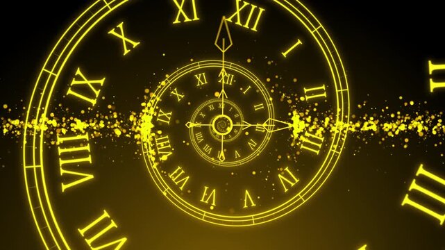 Spiral Clock Animation looped background. Concept of time travel, Present, Past, Future, infinity concept of time travel Full HD. 4K