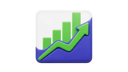 Dynamic 3D Icon of a Chart with Upward Trend, Growth, isolated on white background