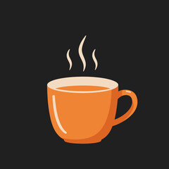 Obraz premium Orange Cup of Hot Tea with Steam on Dark Background.