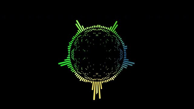 Abstract circular animation of colorful sound wave circle equalizer. Animation. Audio spectrum simulation for music, computer calculating, futuristic, ads, animation.
