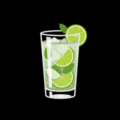 Refreshing mojito cocktail with lime and mint illustration.