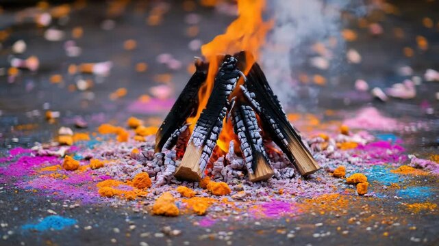 Colorful fire with flaming candles, a bright and inviting source of warmth and light.