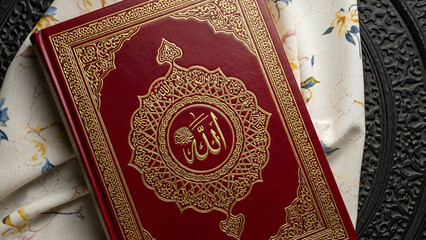 An exquisite, richly adorned sacred text featuring elegant Arabic calligraphy and golden patterns, symbolizing spiritual devotion and cultural heritage with profound historical significance