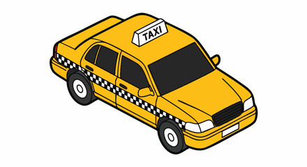 Isometric yellow taxi cab cartoon illustration isolated white vehicle transport city urban travel service driver passenger