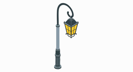 Isometric vintage style street lamp illustration for urban park lighting classic light pole lantern graphic vector isolated design asset element