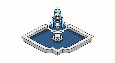 Isometric cartoon two-tiered fountain with blue water isolated Vector illustration graphic asset game design clean simple