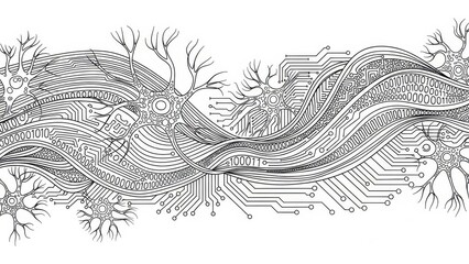Neural network connections and digital circuitry abstract technology background pattern