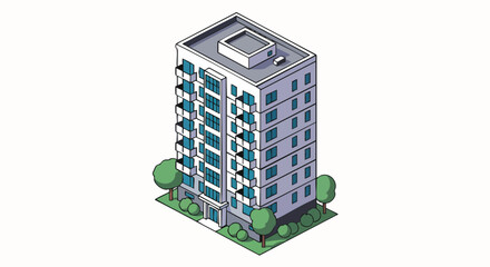 Isometric vector illustration of modern apartment building cityscape urban architecture development office