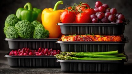 Healthy Meal Prep Containers with Fresh Vegetables and Protein