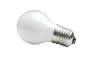 Single frosted incandescent light bulb with metallic screw base on a solid for design use on transparent background