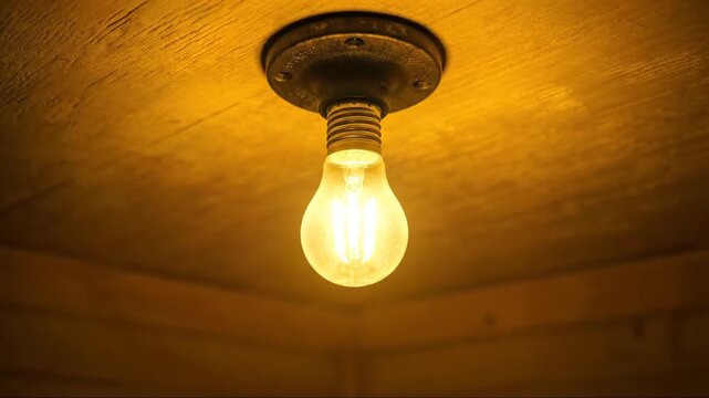 Blue smart light bulb glows in dark, dramatic lighting.