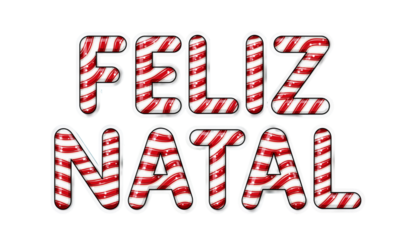 Feliz Natal, Portuguese for Merry Christmas, written in a glossy candy cane style font. Festive holiday typography for celebration design, isolated illustration on a transparent background.