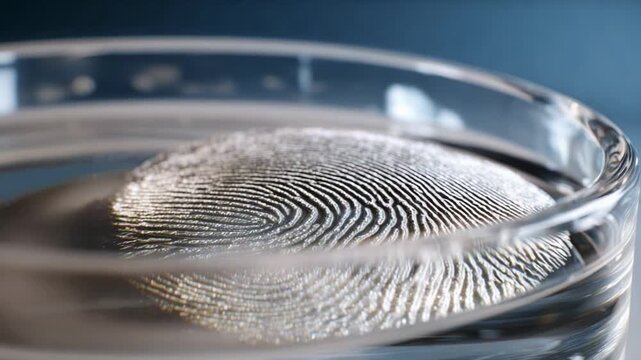 Intriguing Close-up of a Fingerprint in Water Captured in Crystal Clear Detail, Highlighting Unique Patterns and Textures Against a Soft Background