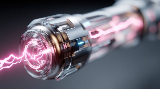 Futuristic railgun charging sequence with glowing energy discharge, showcasing advanced technology and intricate design