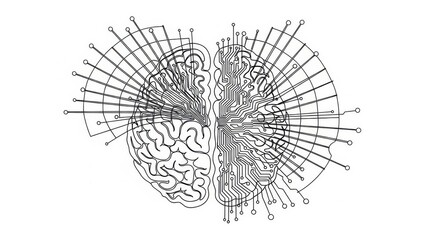 Human brain connected to a computer circuit board symbolizing artificial intelligence concepts