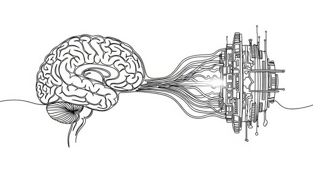 Cybernetic brain concept representing artificial intelligence and neural network integration in - Powered by Adobe