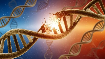 D N A double helix structure with virus breaking through genetic molecular structure biology