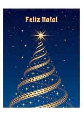 Feliz Natal Cart&atilde;o de Boas Festas - &Aacute;rvore Dourada Elegante com C&eacute;u Estrelado
