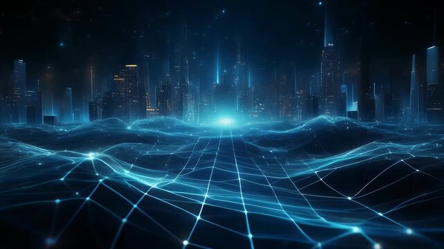 Abstract representation of hidden data infrastructure beneath a surface layer featuring futuristic cityscape